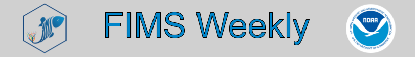 FIMS hex icon and noaa logo with text saying FIMS Weekly